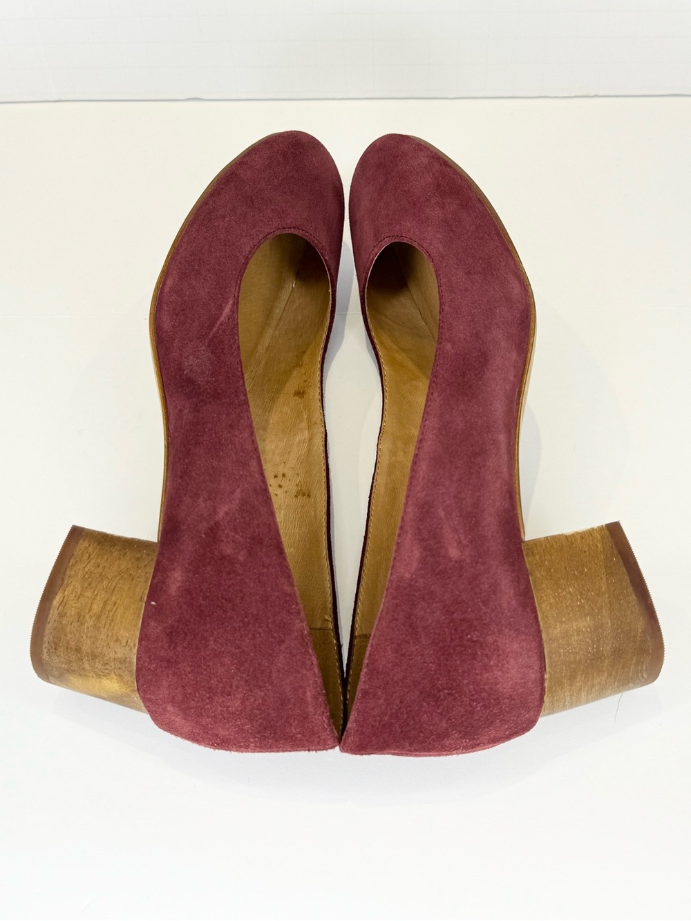 Madewell Ella Pumps Wood Heel Women's Size 6 Round Toe Suede Burgundy - Picture 7 of 8